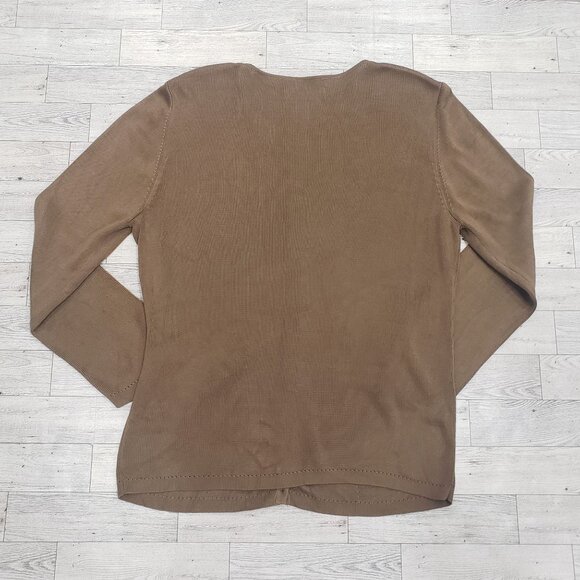 VTG Banana Republic Silk Ribbed Cardigan Pointelle Detail Taupe Preppy Womens M - Picture 6 of 12